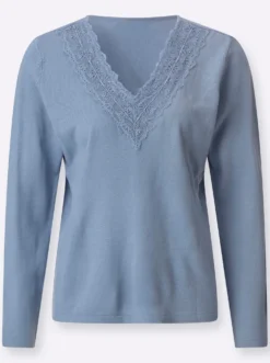 Feinstrickpullover mit Spitzenbesatz