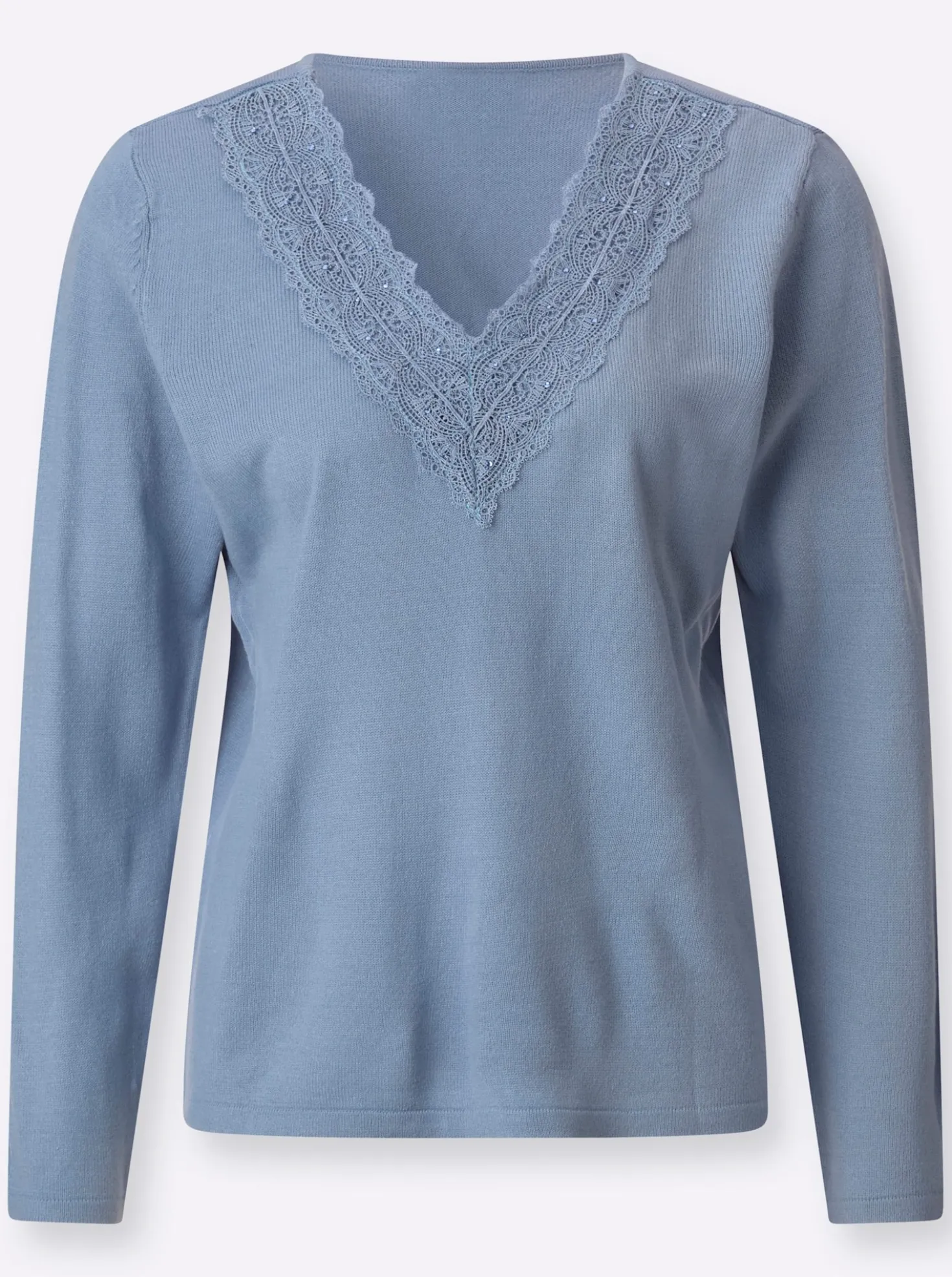 Feinstrickpullover mit Spitzenbesatz