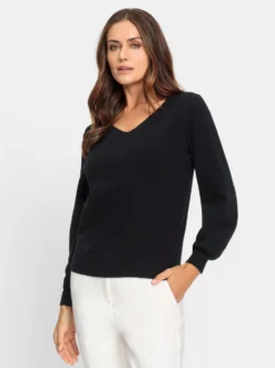 Feinstrickpullover mit V-Ausschnitt vorne und hinten