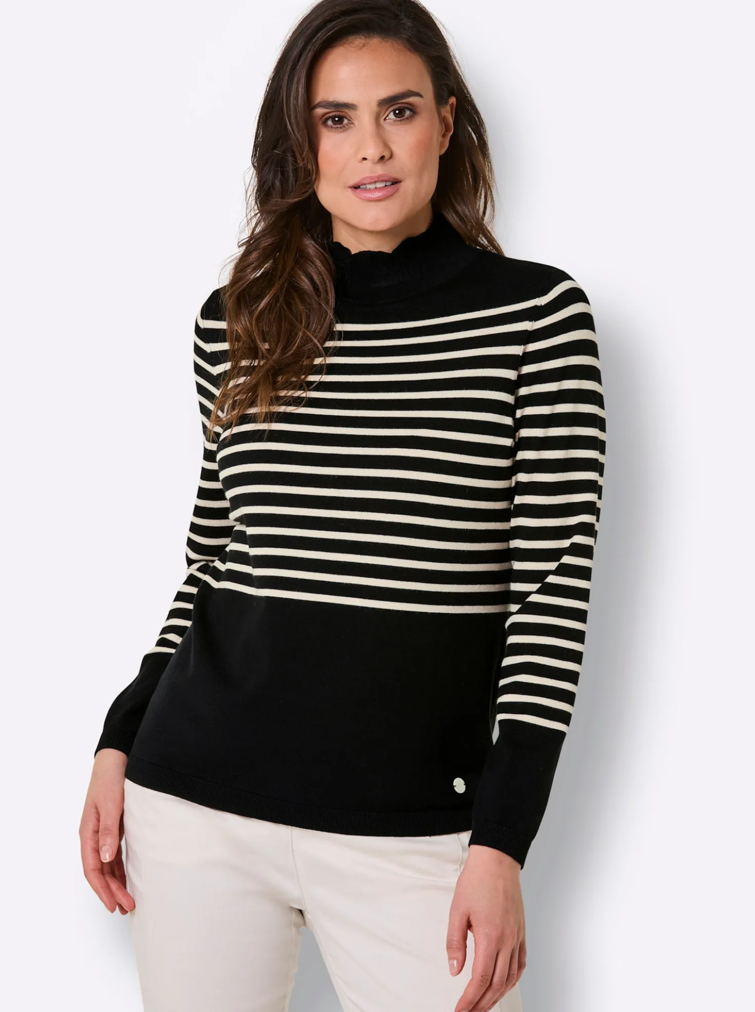 Feinstrickpullover mit Wellenkante