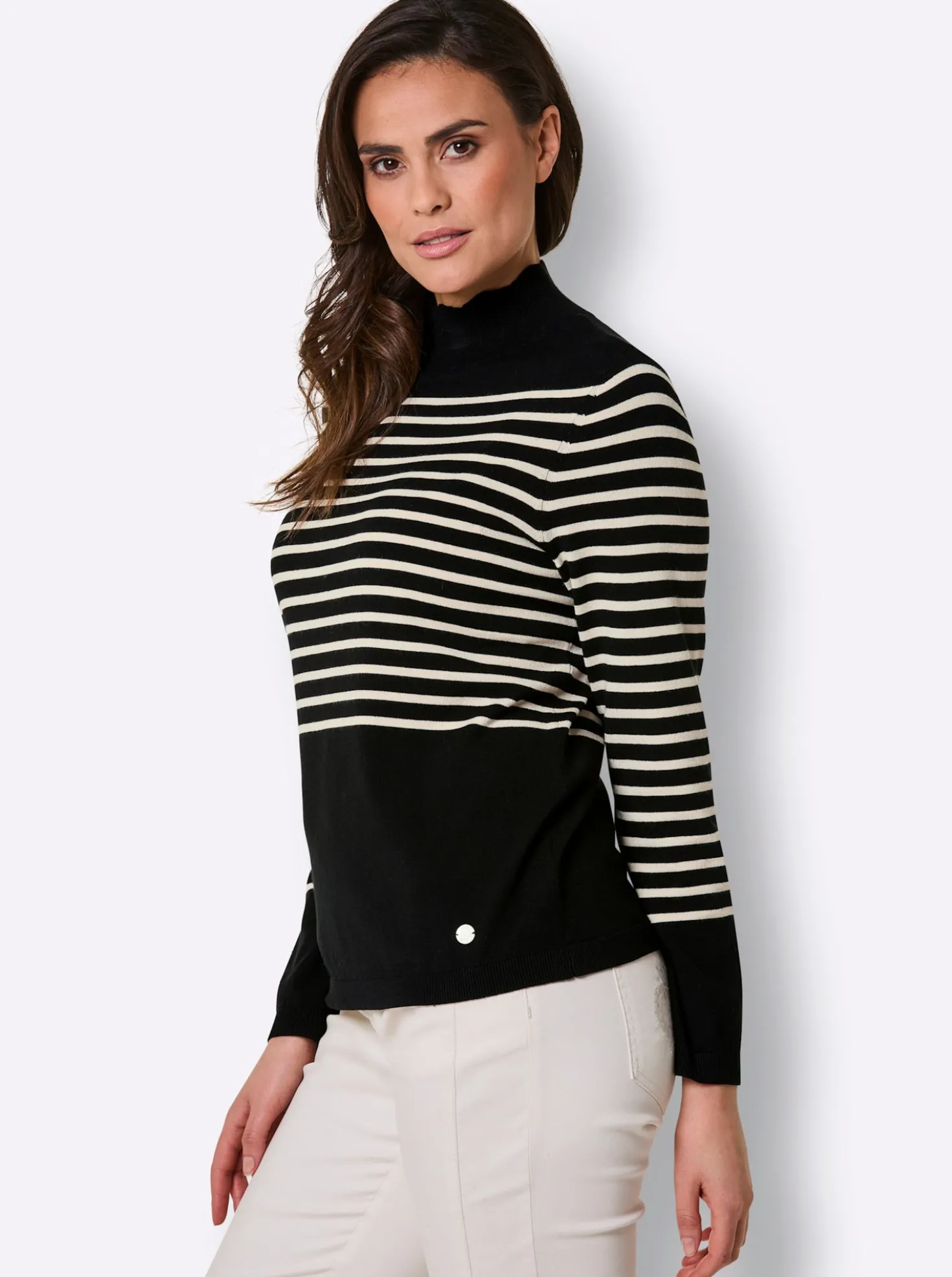 Feinstrickpullover mit Wellenkante