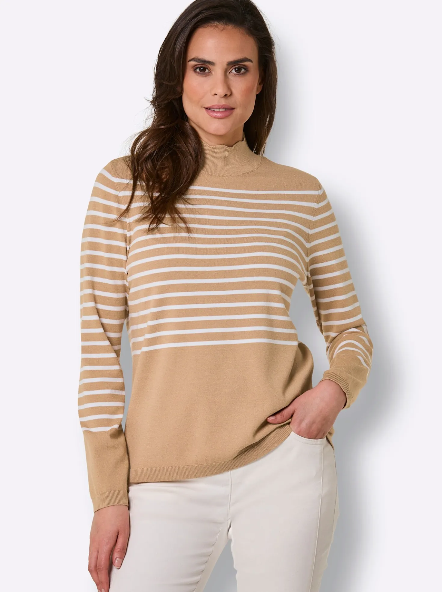 Feinstrickpullover mit Wellenkante