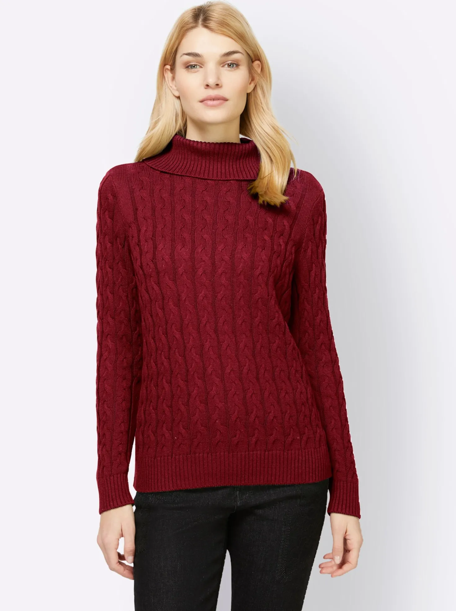 Feinstrickpullover mit Zopfmuster