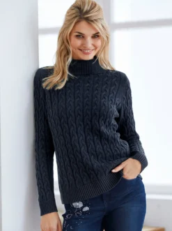 Feinstrickpullover mit Zopfmuster