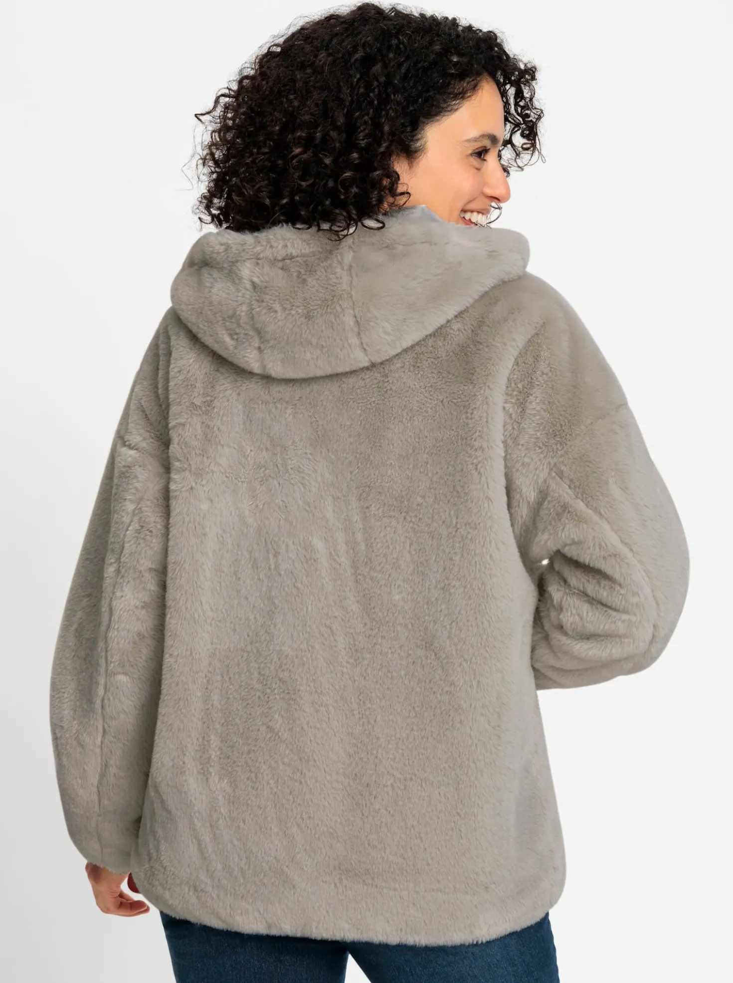 Fellimitatjacke mit Gummizug an Ärmeln und Saum