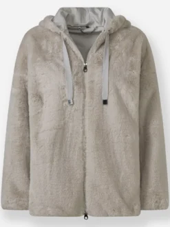 Fellimitatjacke mit Gummizug an Ärmeln und Saum