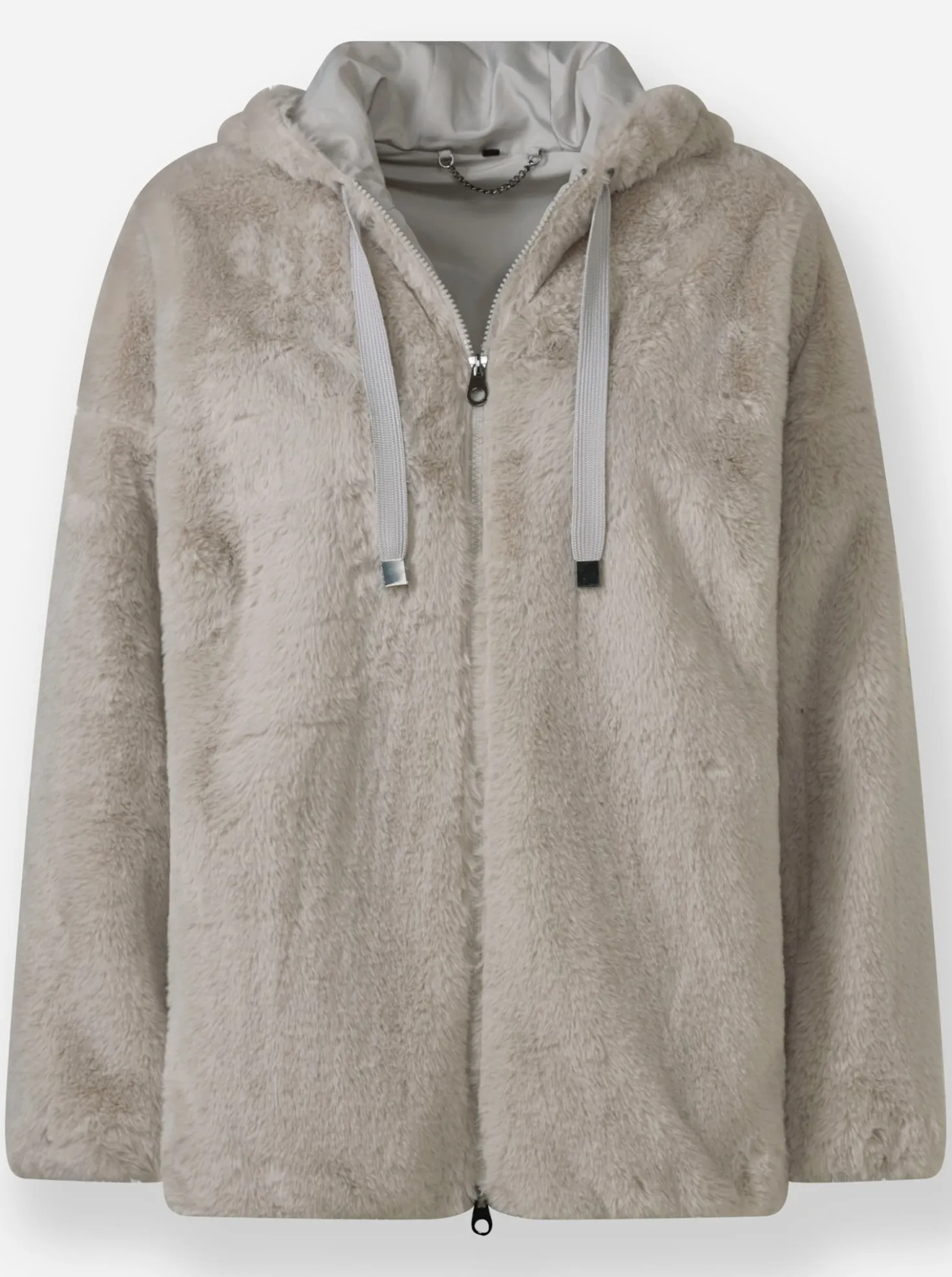 Fellimitatjacke mit Gummizug an Ärmeln und Saum
