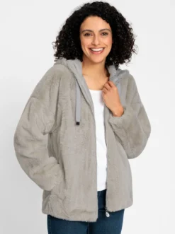Fellimitatjacke mit Gummizug an Ärmeln und Saum