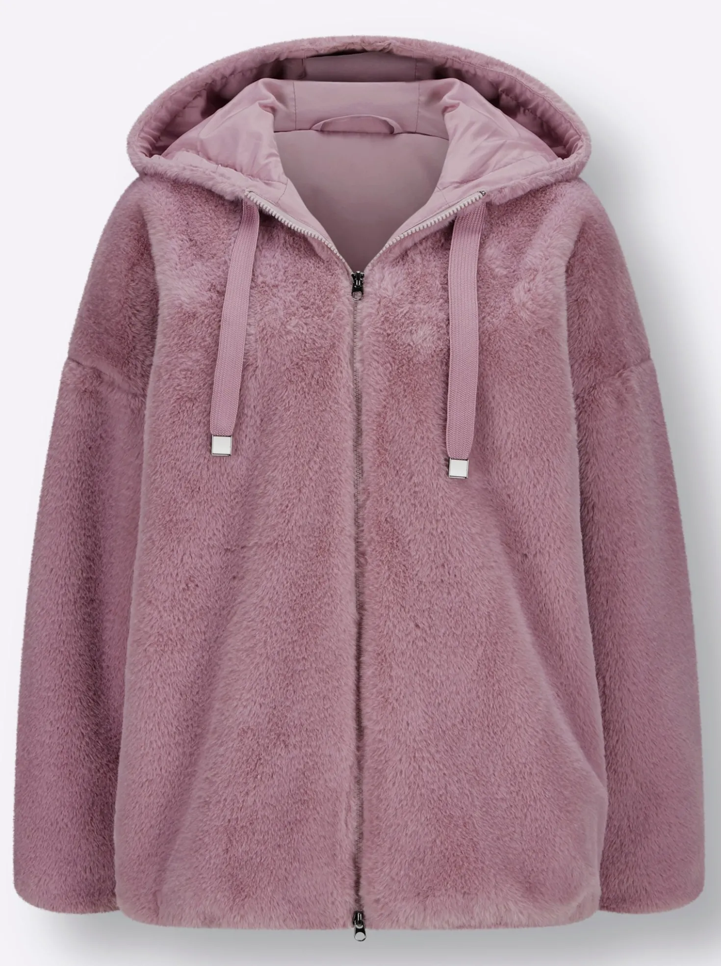 Fellimitatjacke mit Gummizug an Ärmeln und Saum