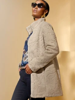 Fellimitatjacke mit Stehkragen, A-Form