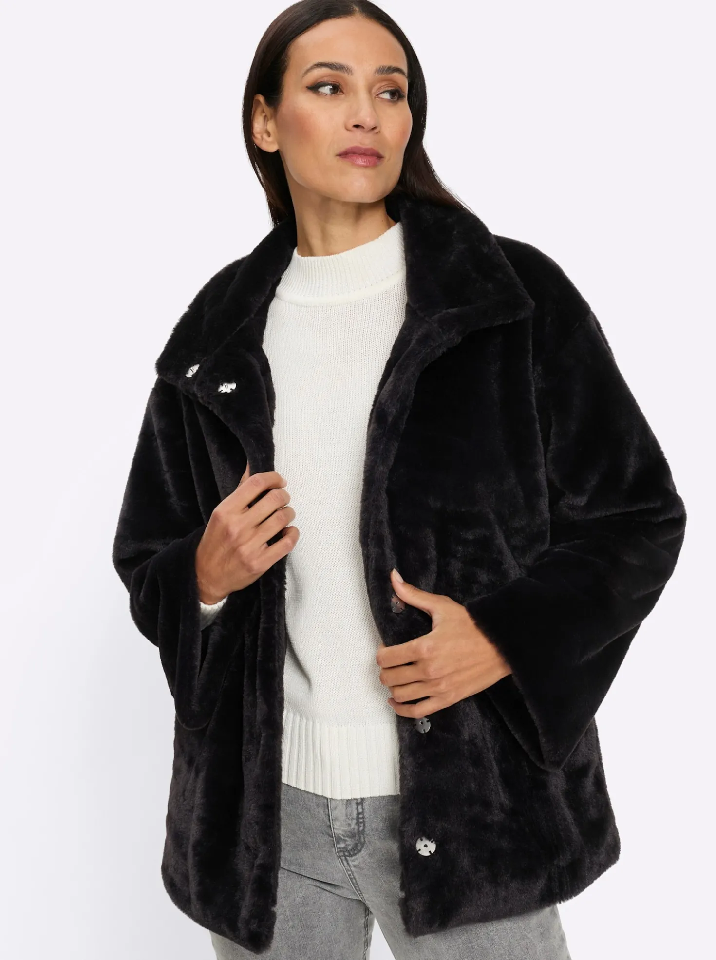 Fellimitatjacke mit Stehkragen