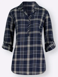 Flanellbluse mit krempelbaren Ärmeln