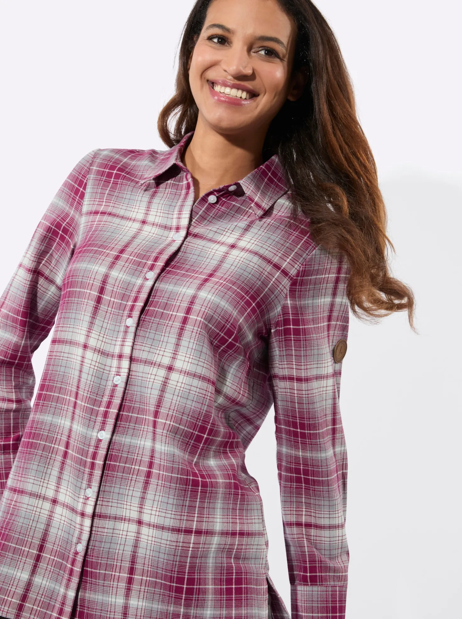 Flanellbluse mit Seitenschlitzen