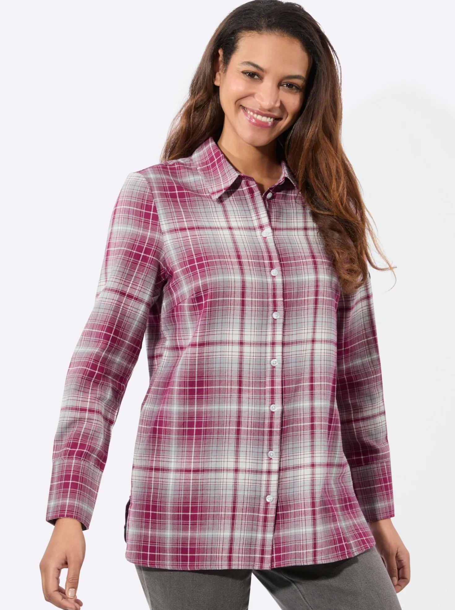 Flanellbluse mit Seitenschlitzen