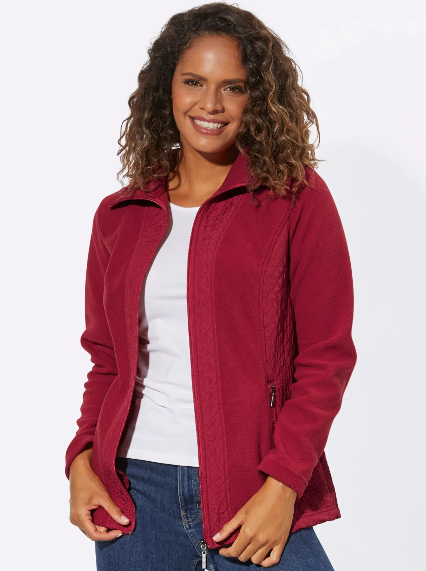 Fleecejacke mit gesteppten Web-Einsätzen