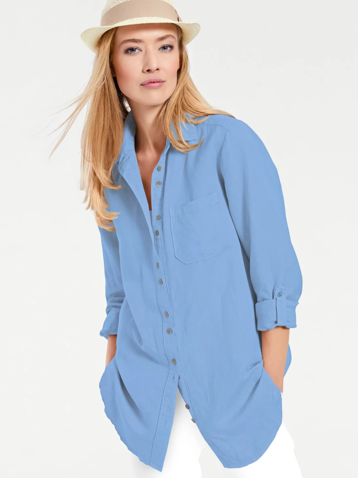 Hemdbluse im Baumwoll-Leinen-Mix