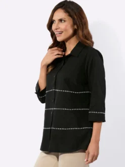 Hemdbluse mit Kontrast-Stickerei
