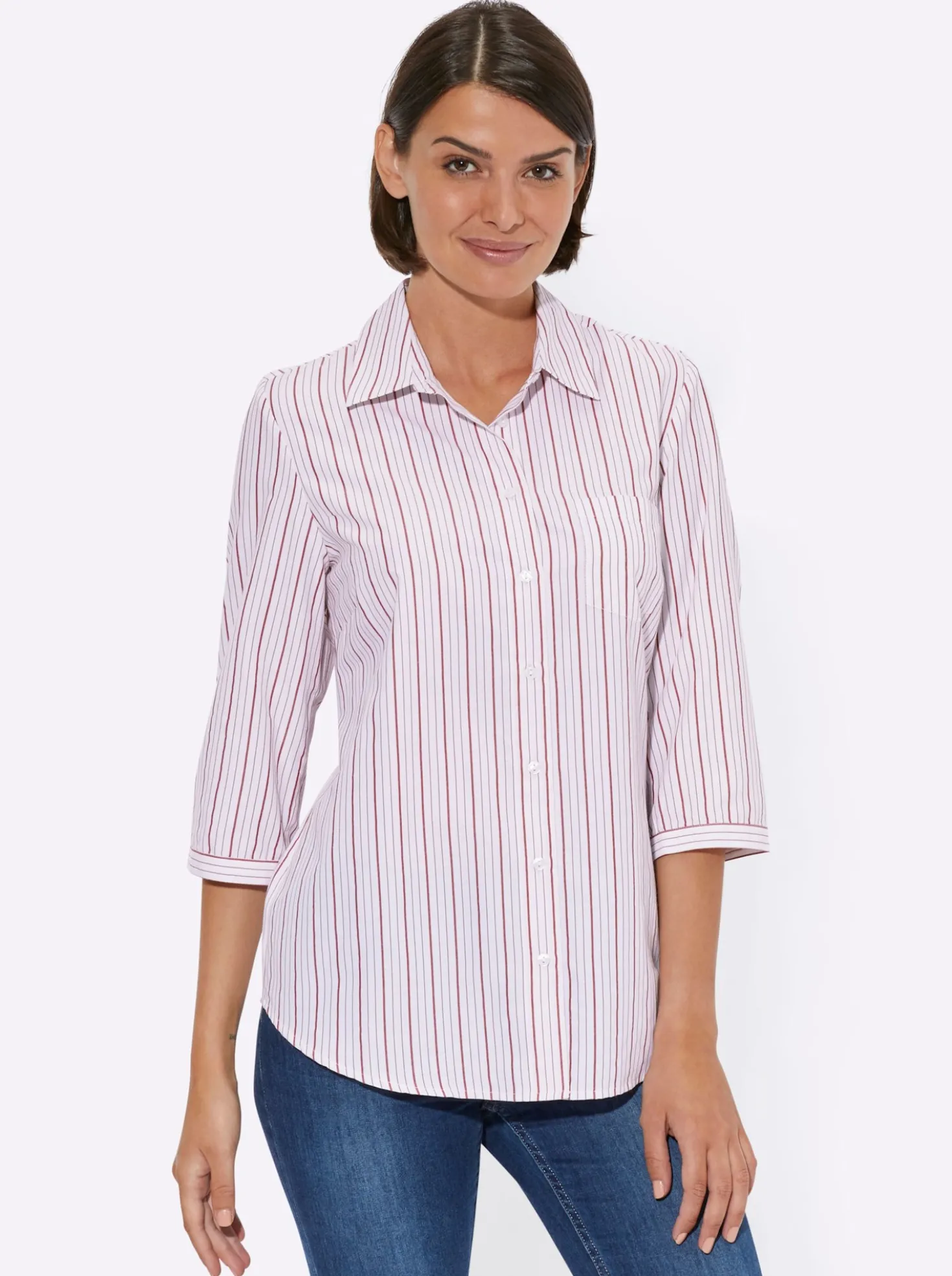 Hemdbluse mit 3/4-Ärmeln, gestreift