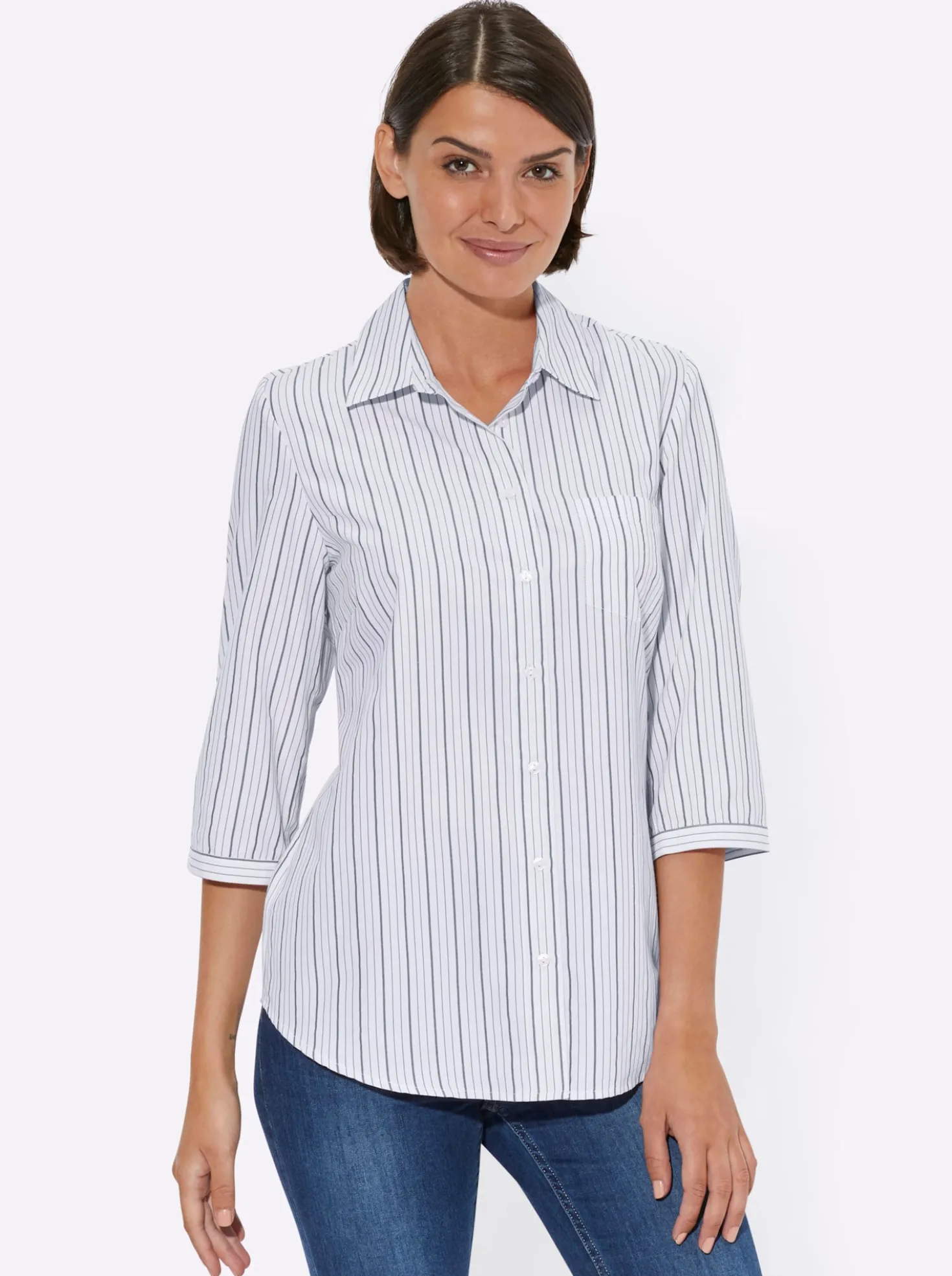 Hemdbluse mit 3/4-Ärmeln, gestreift