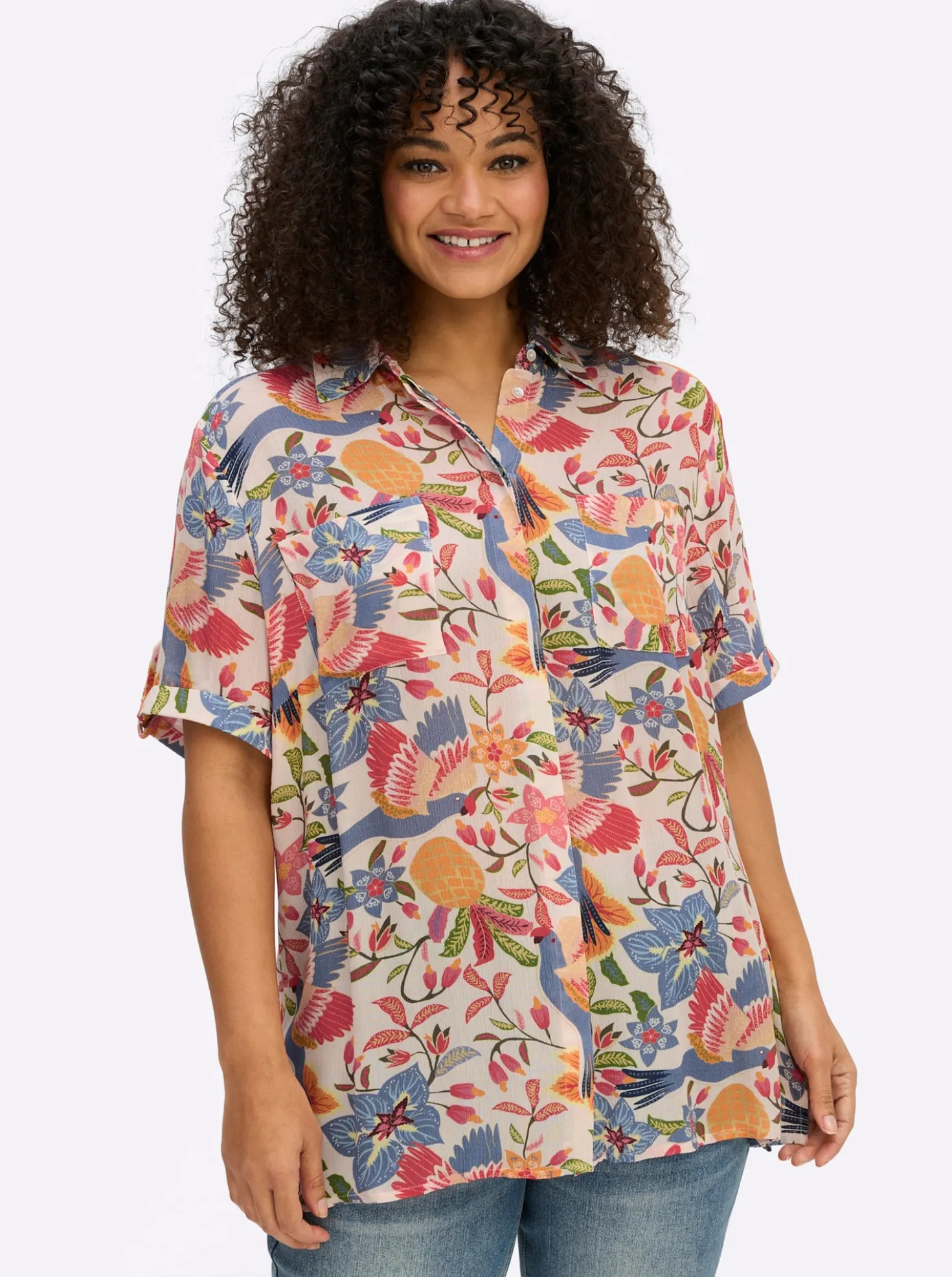 Hemdbluse mit tropischem Print