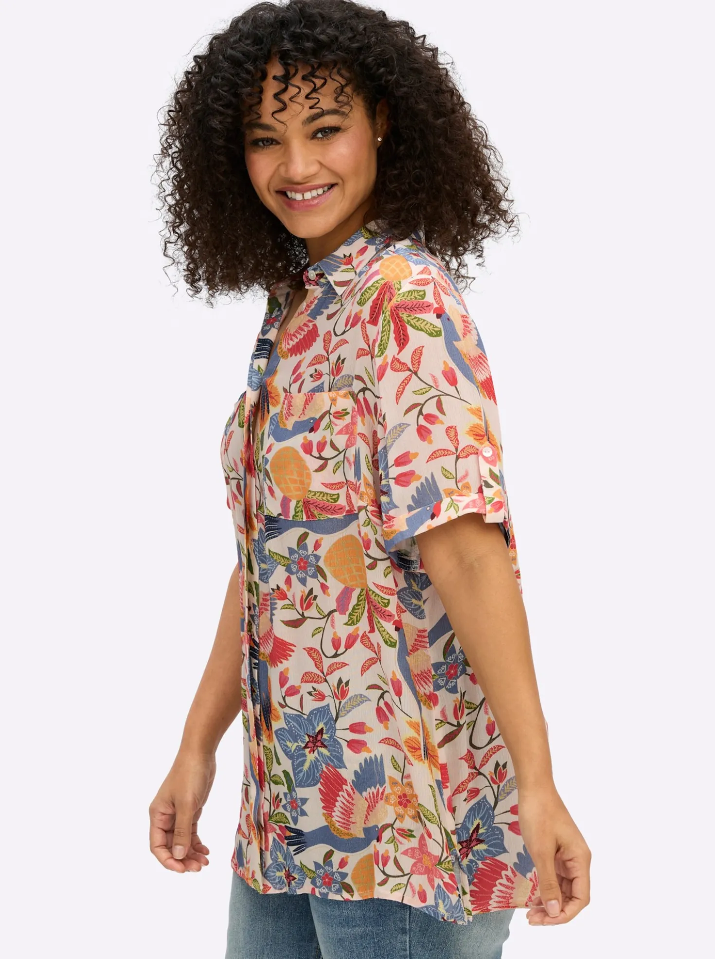 Hemdbluse mit tropischem Print
