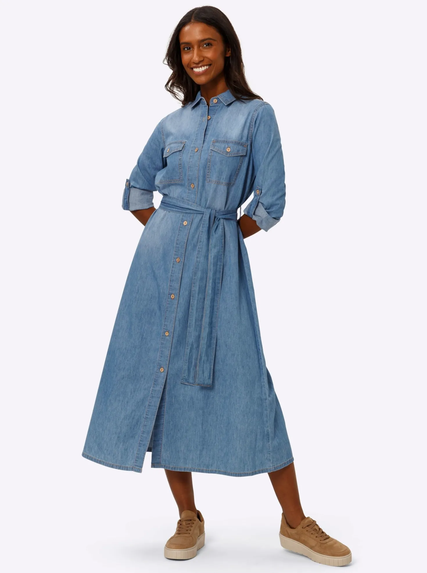 Hemdblusenkleid mit variabler Armlänge