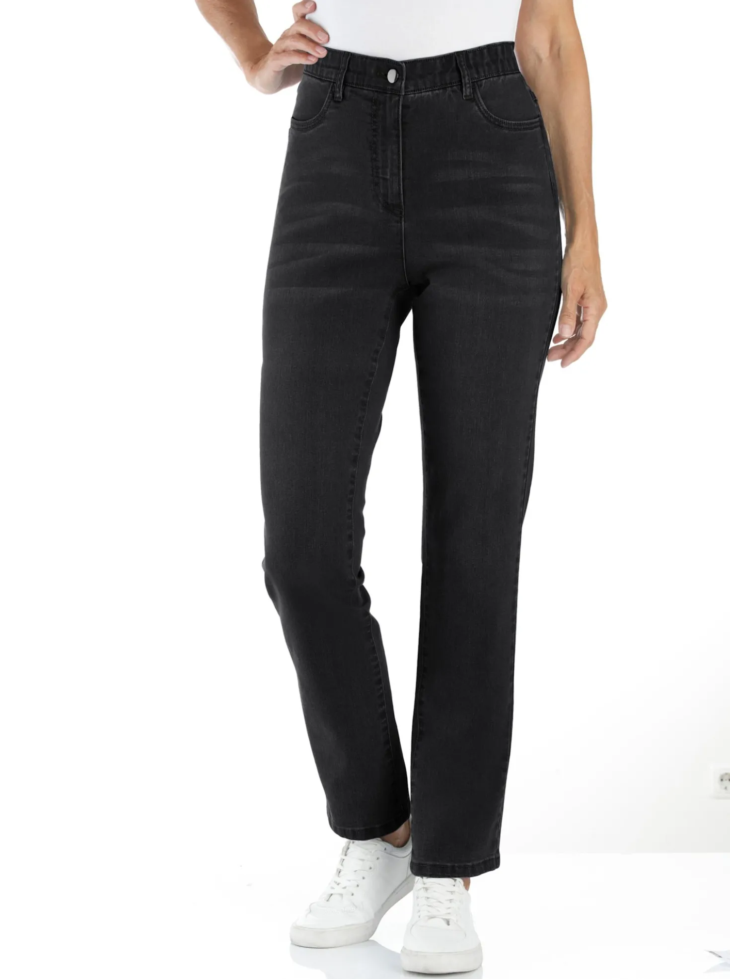 High-waist-Jeans mit innenliegendem Dehnbund