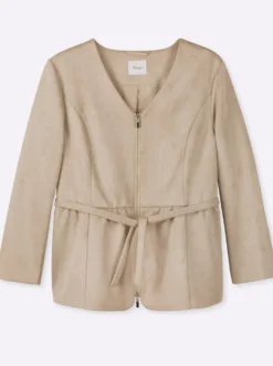 Jacke in Veloursleder-Optik, mit Schößchen