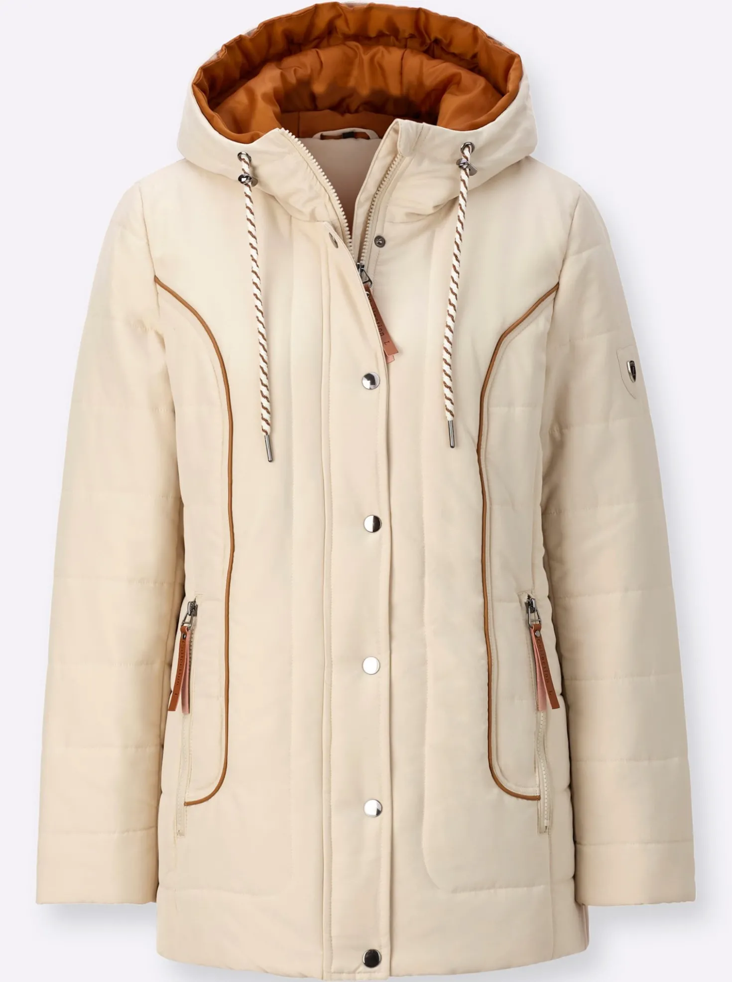 Jacke mit weitenregulierbarer Kapuze