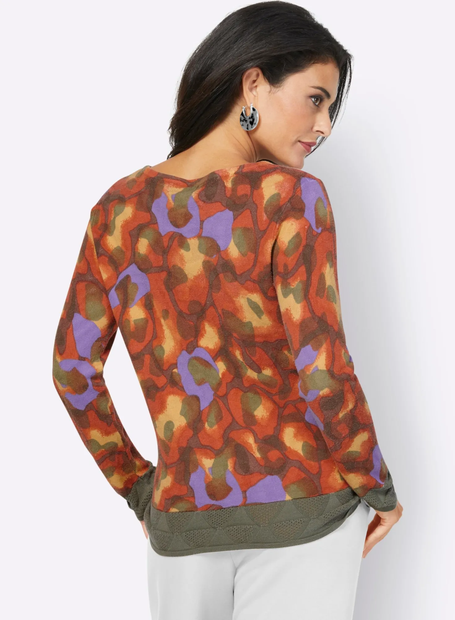 Jacquard-Pullover mit Ajour-Bordüre