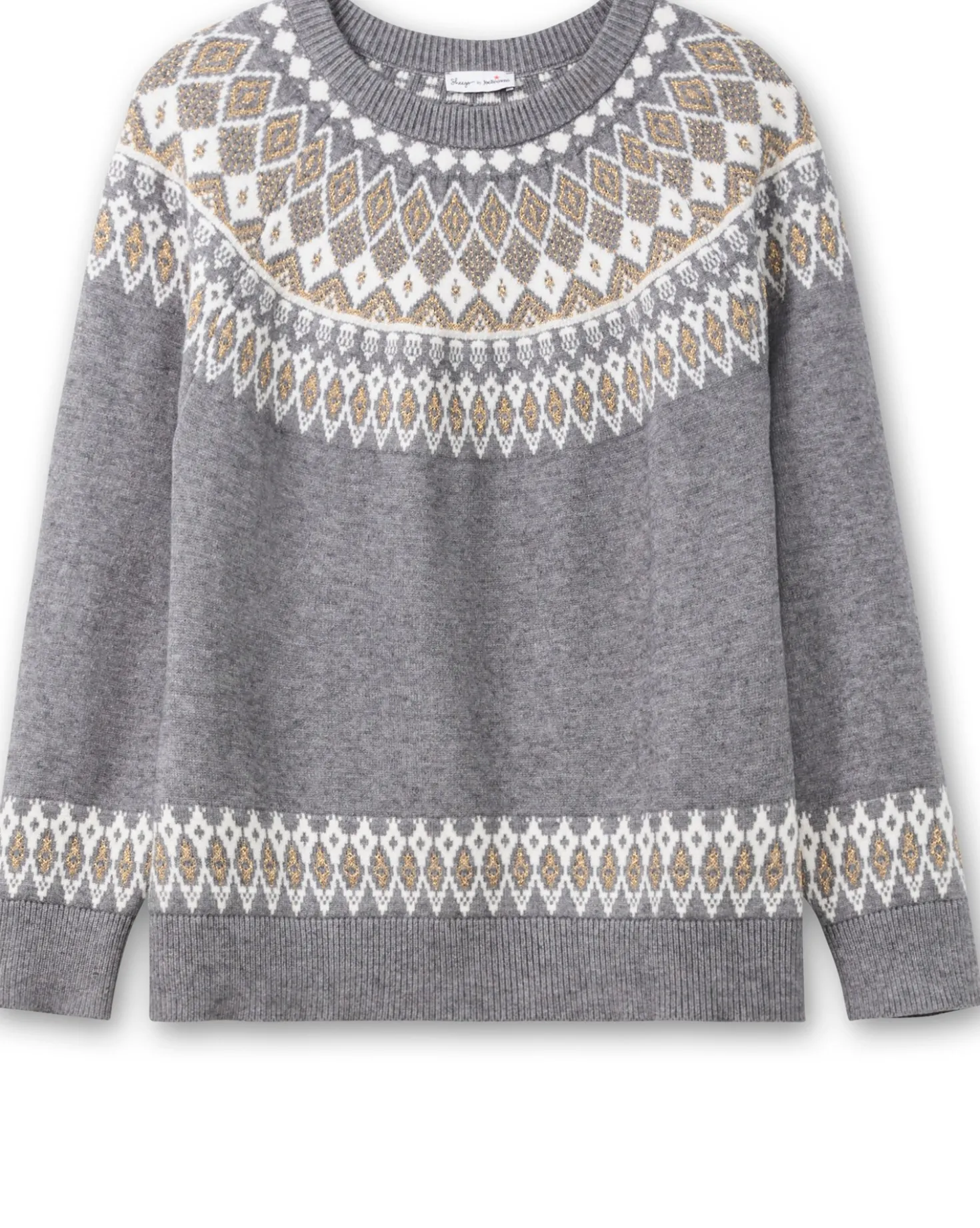 Jacquard-Pullover mit goldfarbenem Glanzgarn