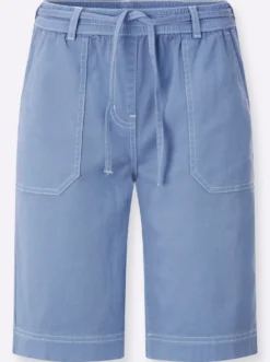 Jeansbermudas in Schlupfform, mit Bindegürtel