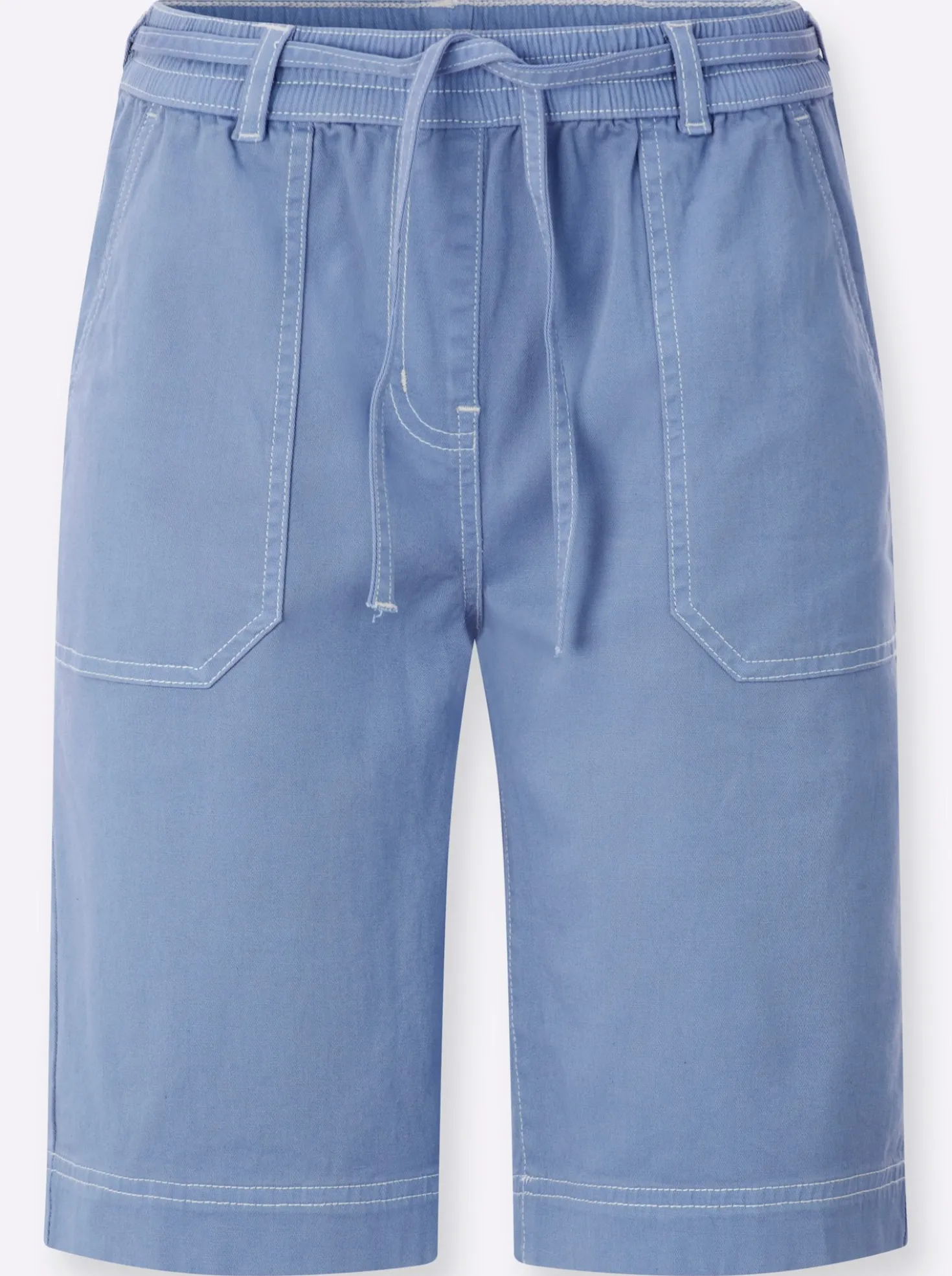 Jeansbermudas in Schlupfform, mit Bindegürtel