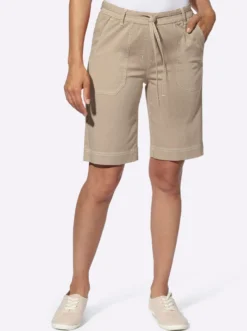 Jeansbermudas in Schlupfform, mit Bindegürtel