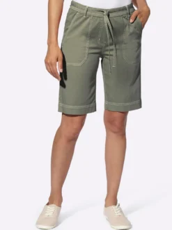 Jeansbermudas in Schlupfform, mit Bindegürtel