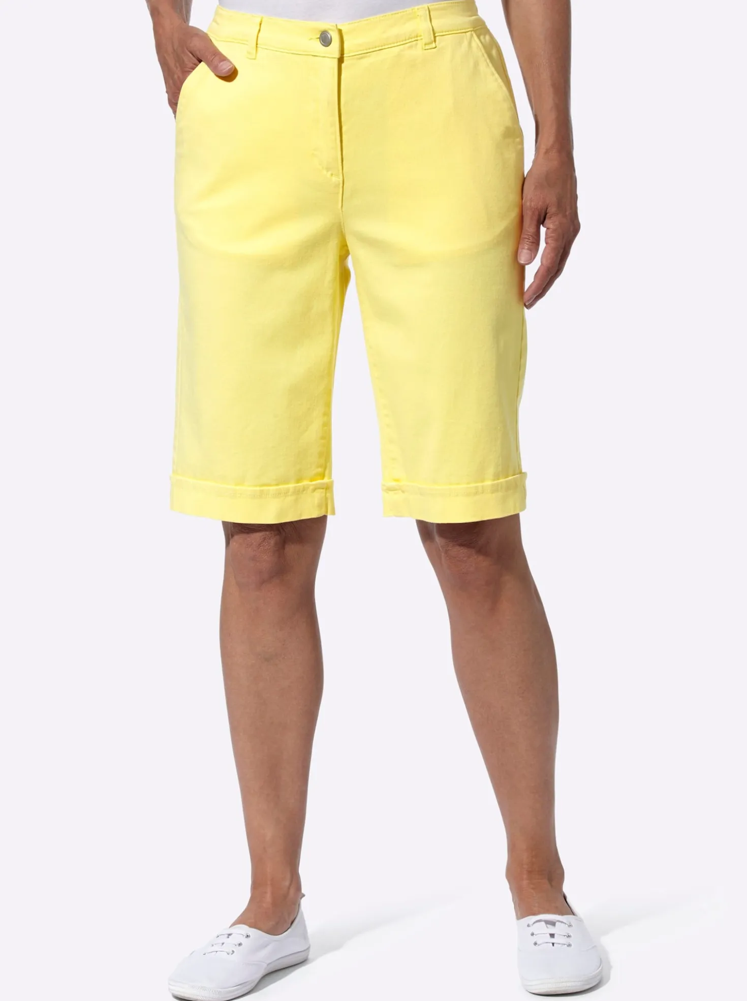 Jeansbermudas mit Dehnbund hinten
