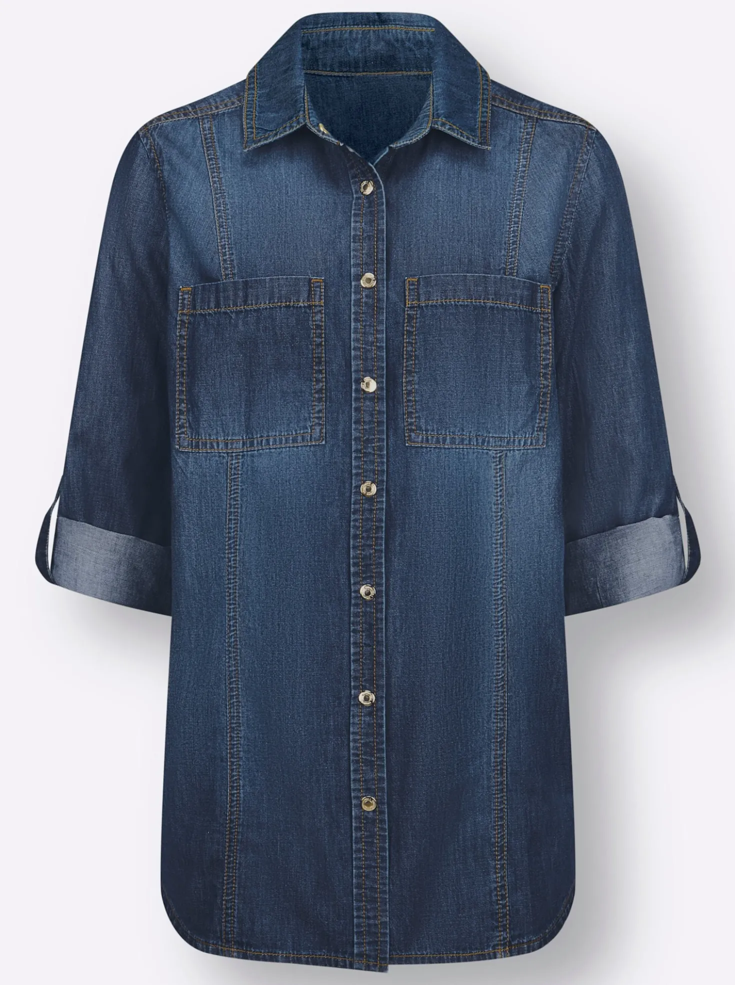 Jeansbluse mit abgerundetem Saum