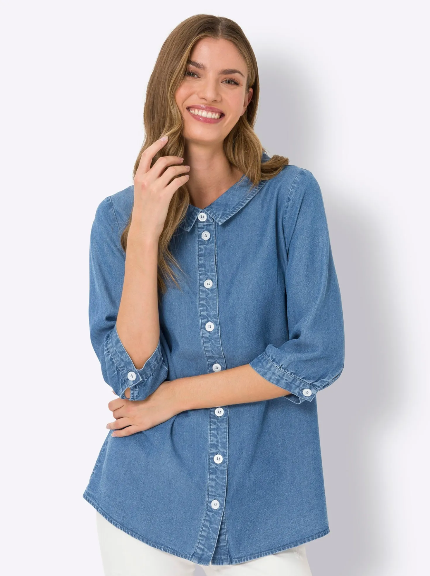 Jeansbluse mit 3/4-Arm