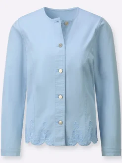 Jeansbluse mit Blütenstickerei