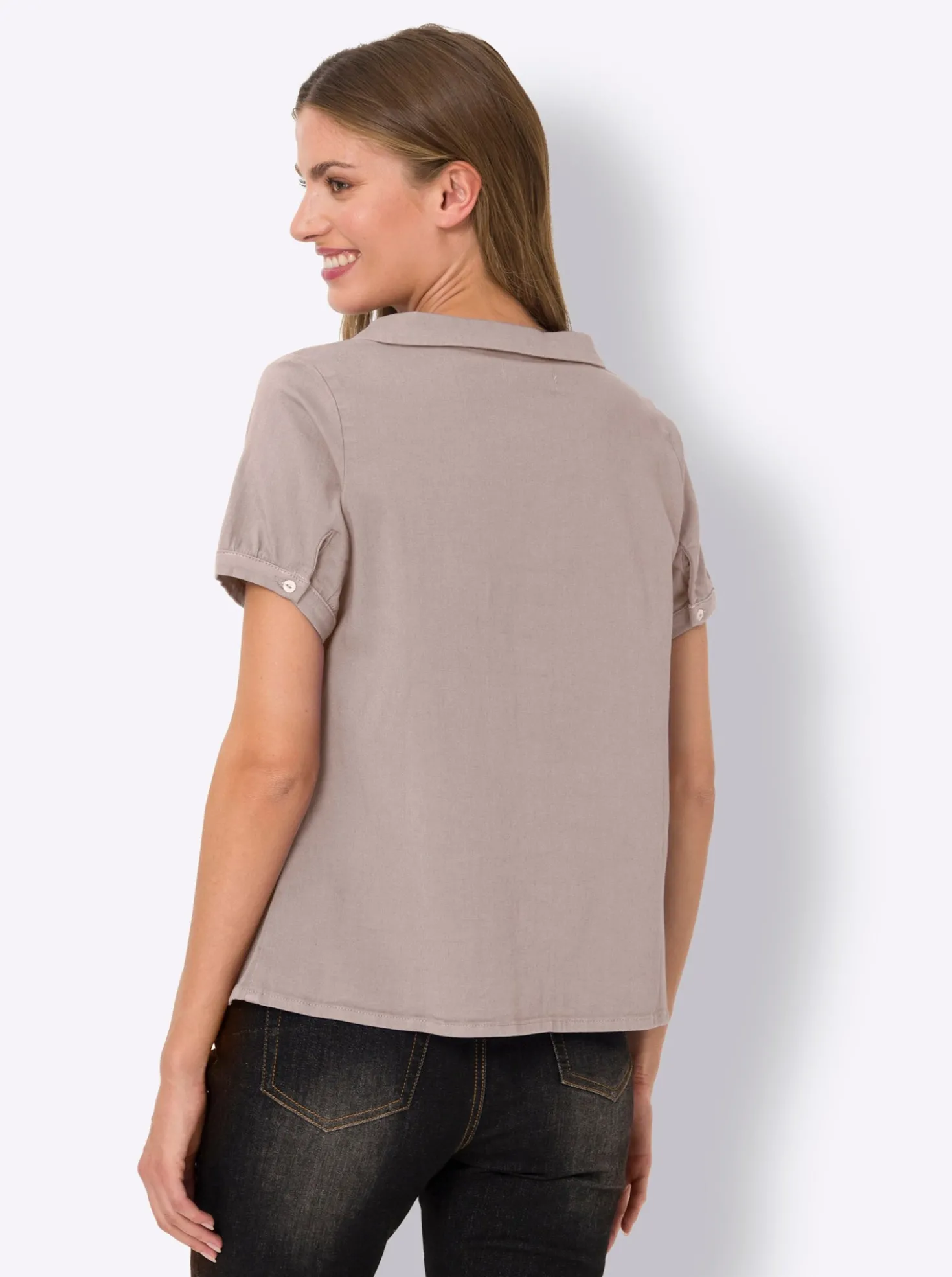 Jeansbluse mit Bubikragen