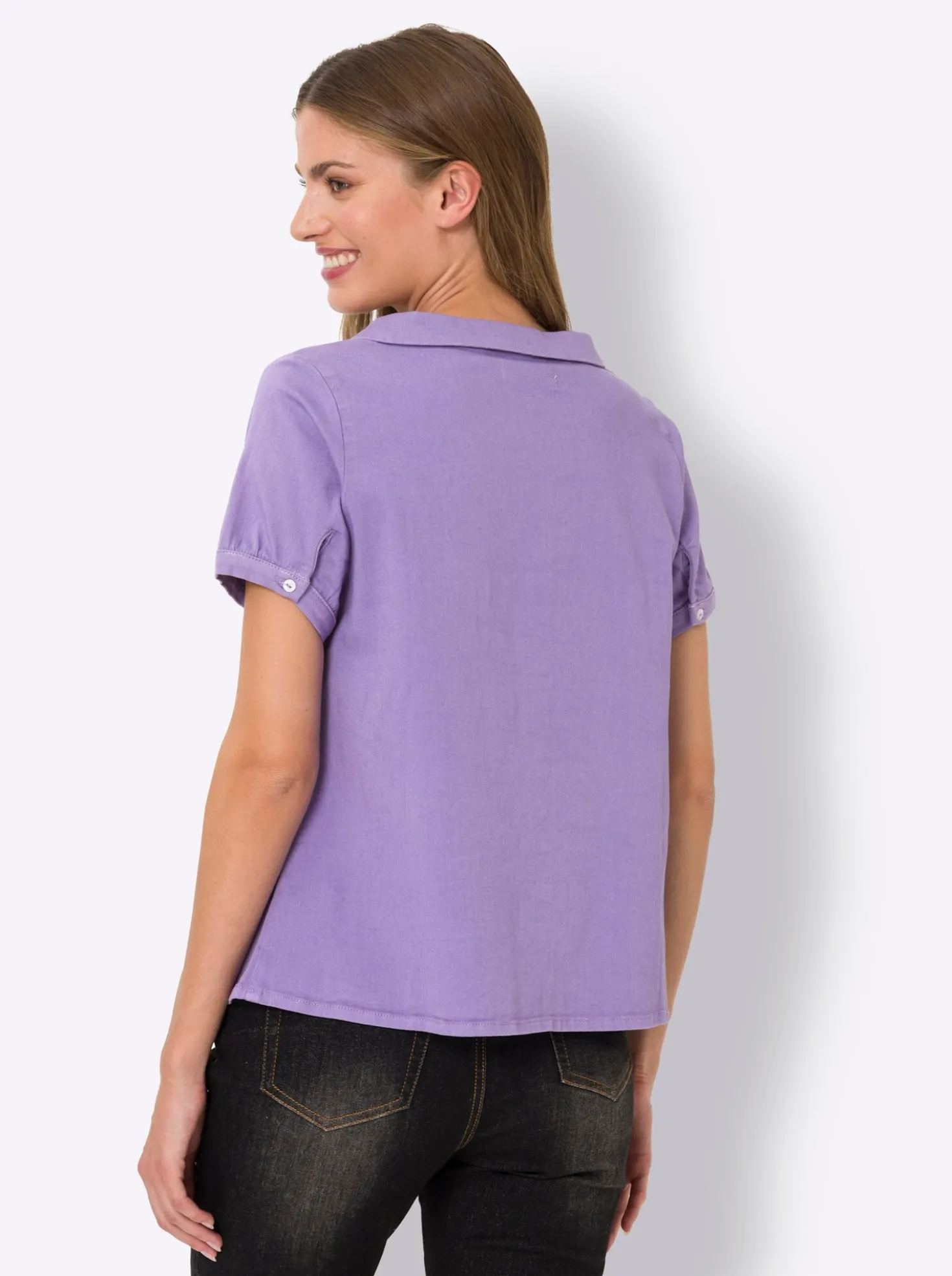 Jeansbluse mit Bubikragen