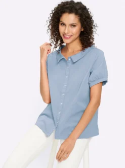 Jeansbluse mit Bubikragen