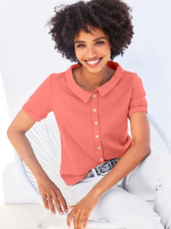 Jeansbluse mit Bubikragen
