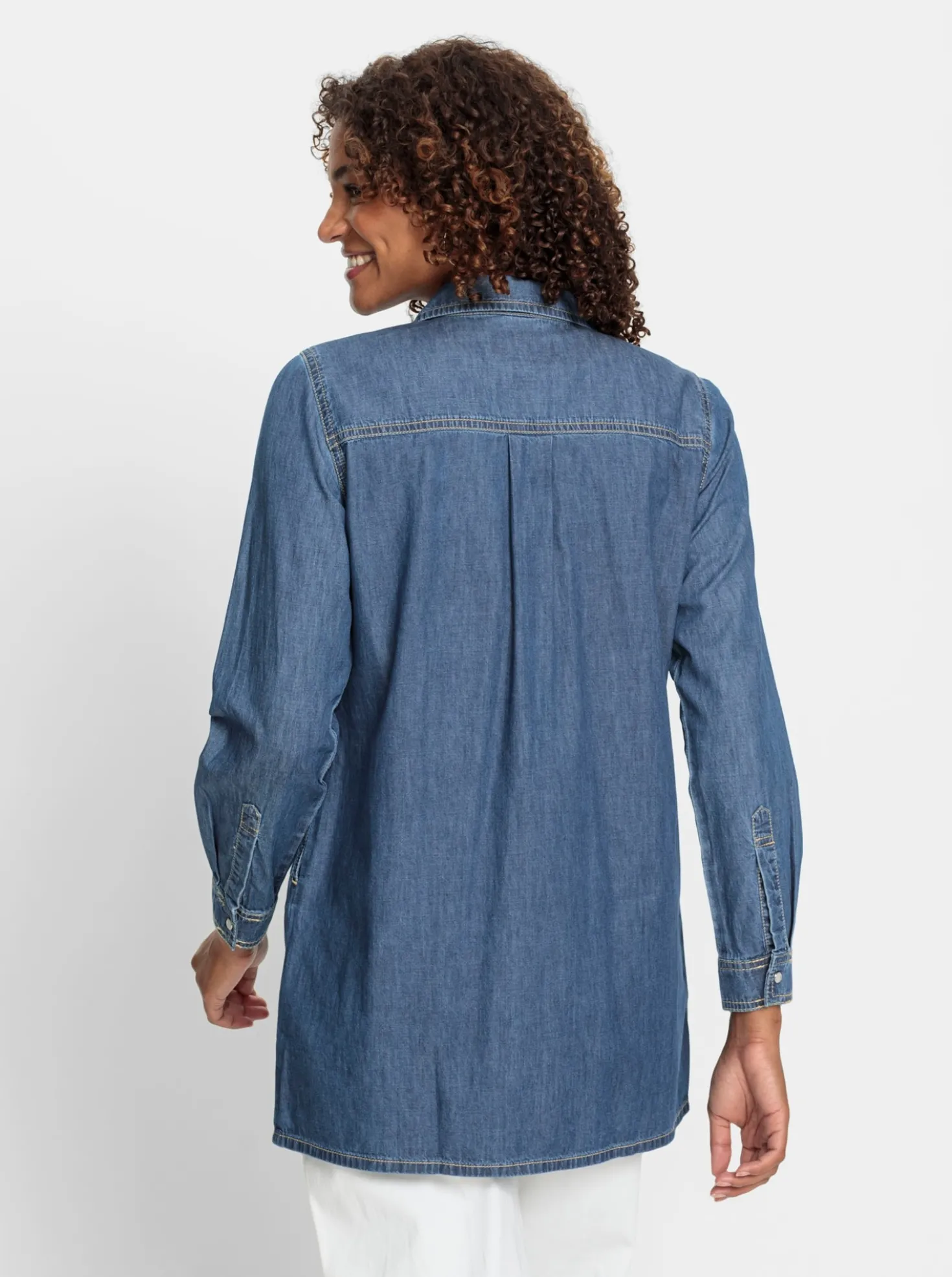 Jeansbluse mit Druckknopfleiste