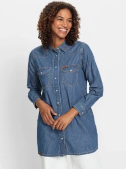 Jeansbluse mit Druckknopfleiste