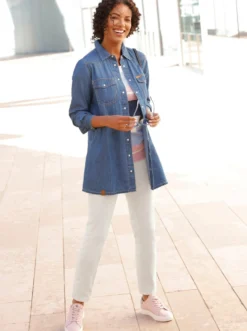 Jeansbluse mit Druckknopfleiste