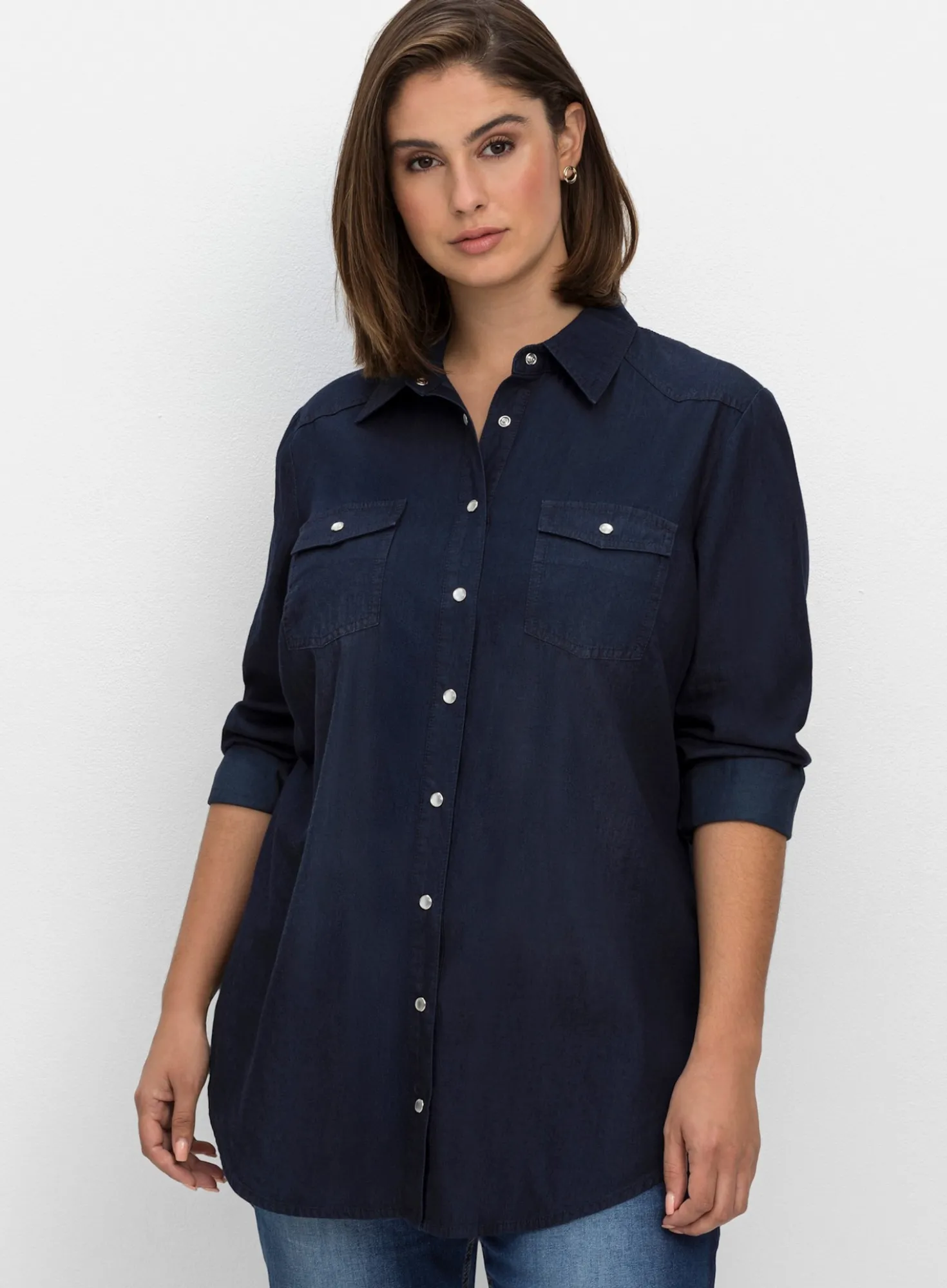 Jeansbluse mit Druckknöpfen