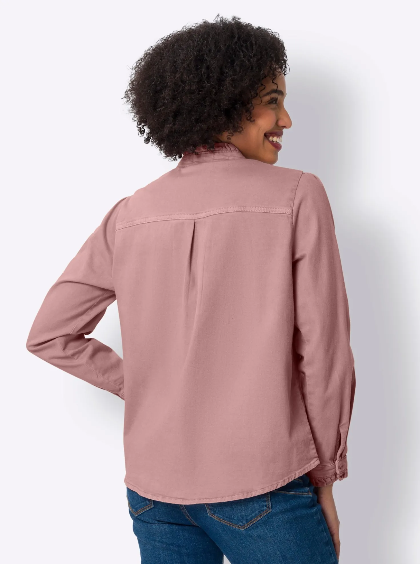Jeansbluse mit Rüschen