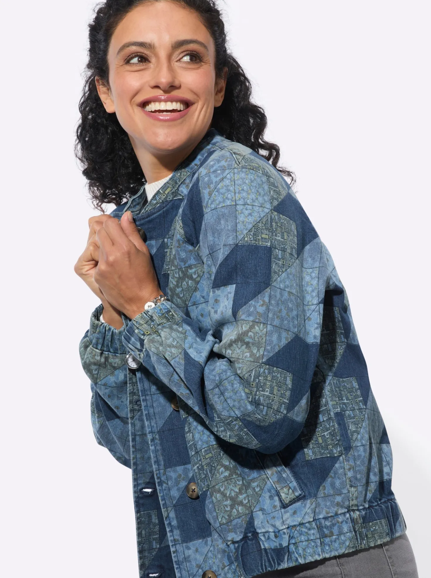 Jeansjacke in Patchwork-Optik