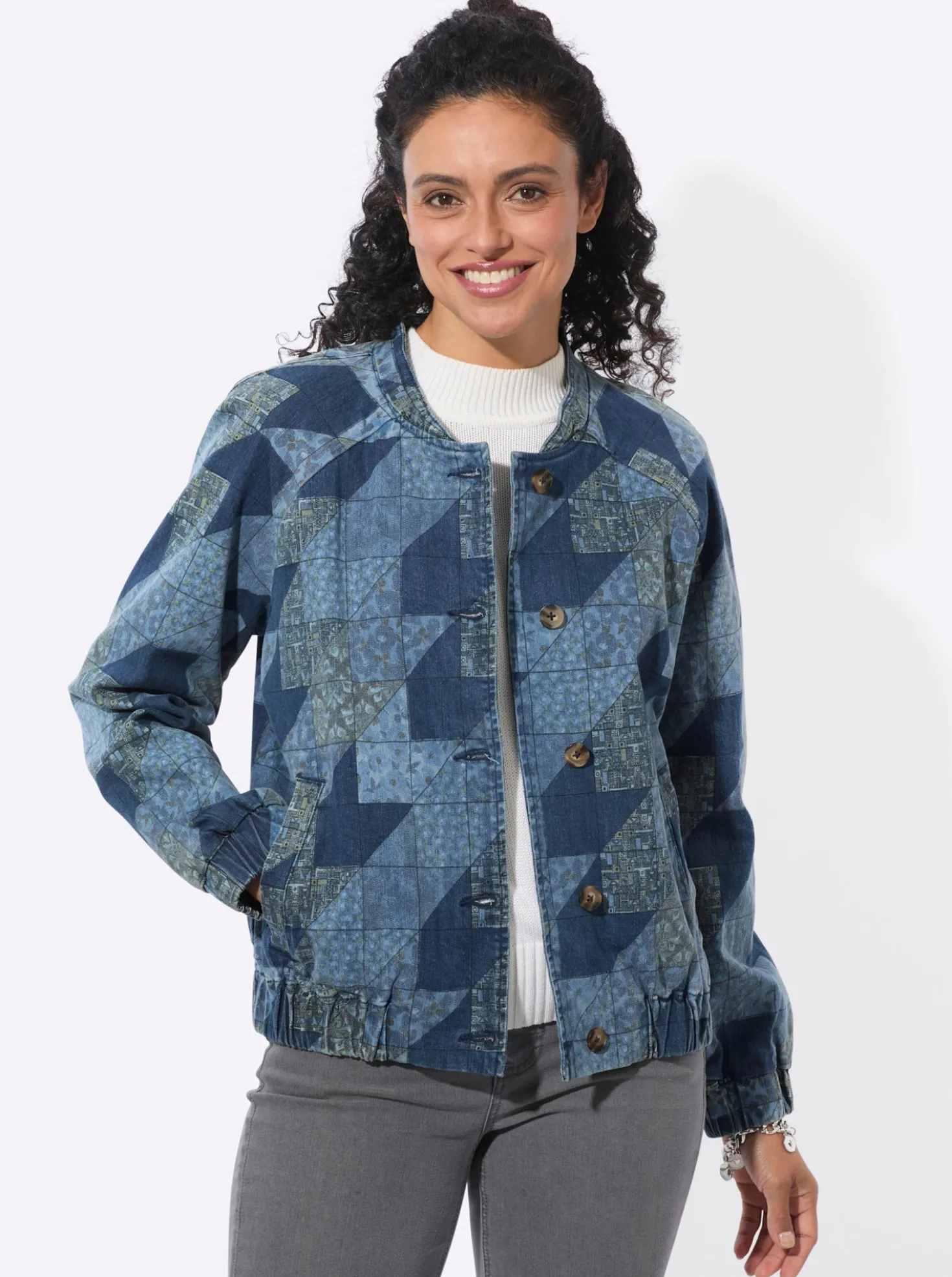 Jeansjacke in Patchwork-Optik